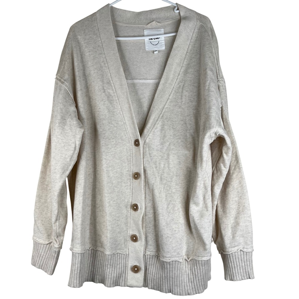 Aerie Oversized Cardigan Sweater Womens Large Oatmeal Heather Cream Button Front